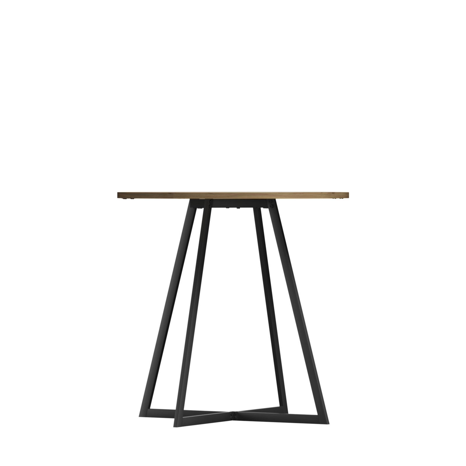 31.5 Inch Round Dining Table Brown MDF Top Black Metal Legs