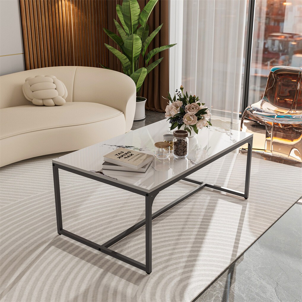 Glossy Sintered Stone Coffee Table Living Room Accent Table Quick Installation
