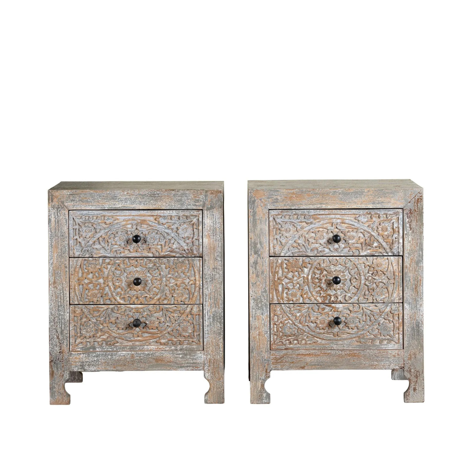 Artisan Handmade Bedside Table Solid Wood Hand Carved 20.1 × 15.7 × 25.2 inches