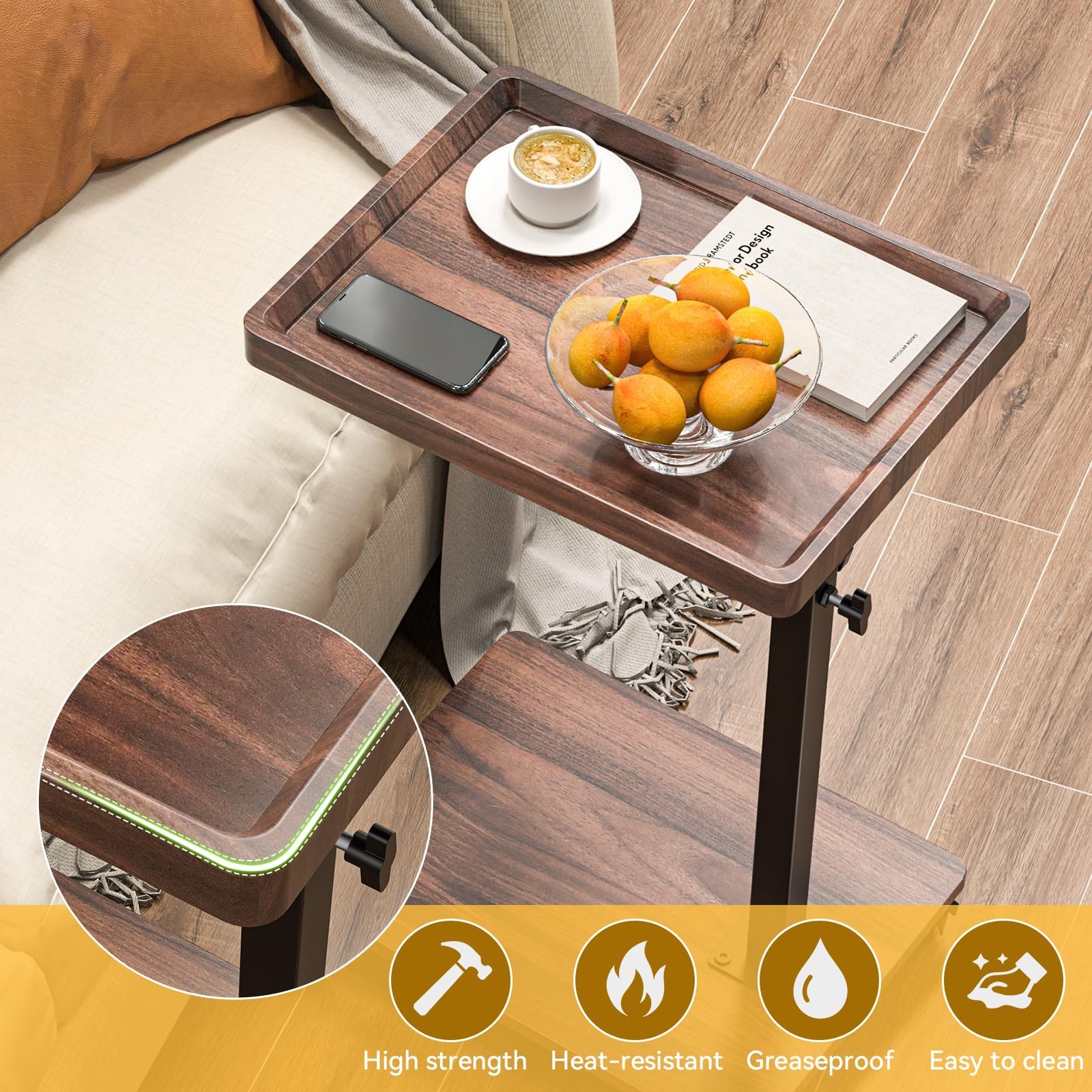 C Table End Table Adjustable Height, 360°Swivel TV Tray Table for Small Space…
