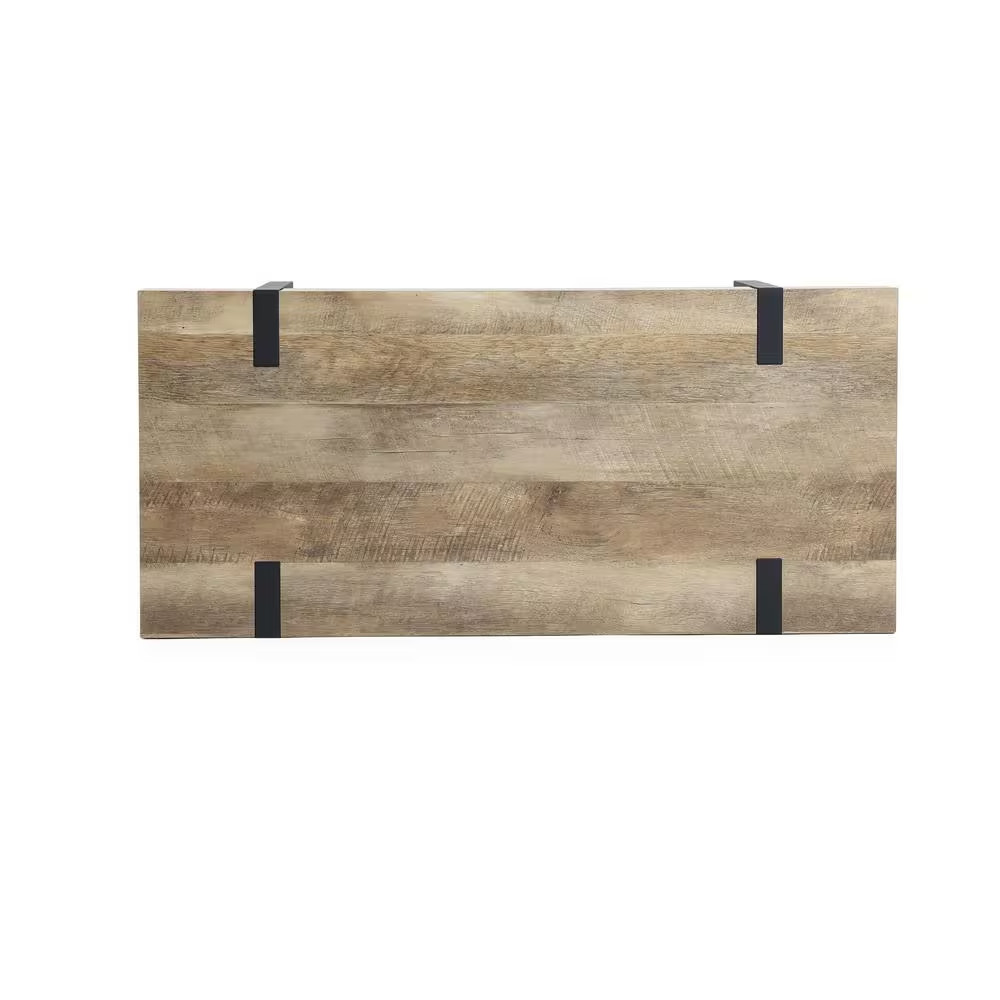 21.69 In. Black Oak Finish Rectangle MDF Coffee Table with Drawers and Metal Fra