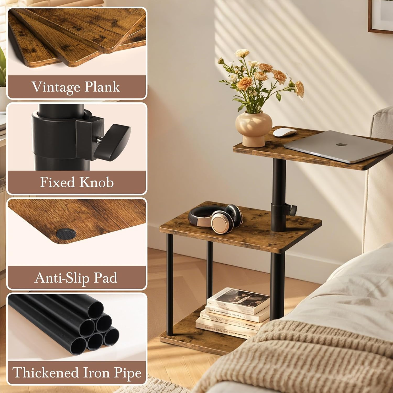 360° Swivel Side Table for Height Adjustable