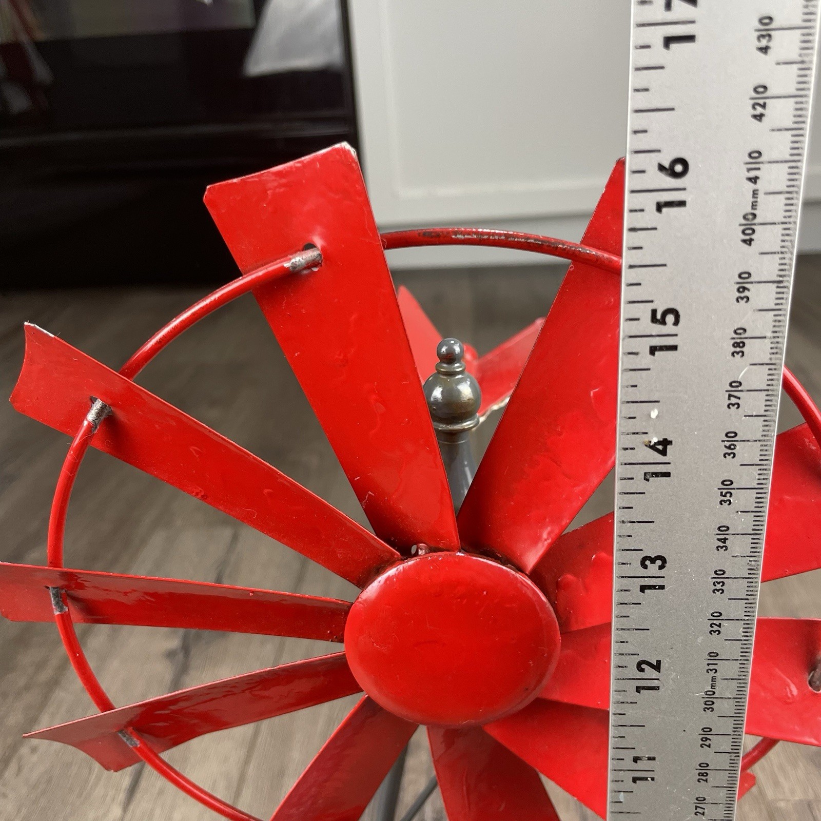 Vintage Small Metal Red Table Top Windmill Tower 8.5” Blade About 16” Tall