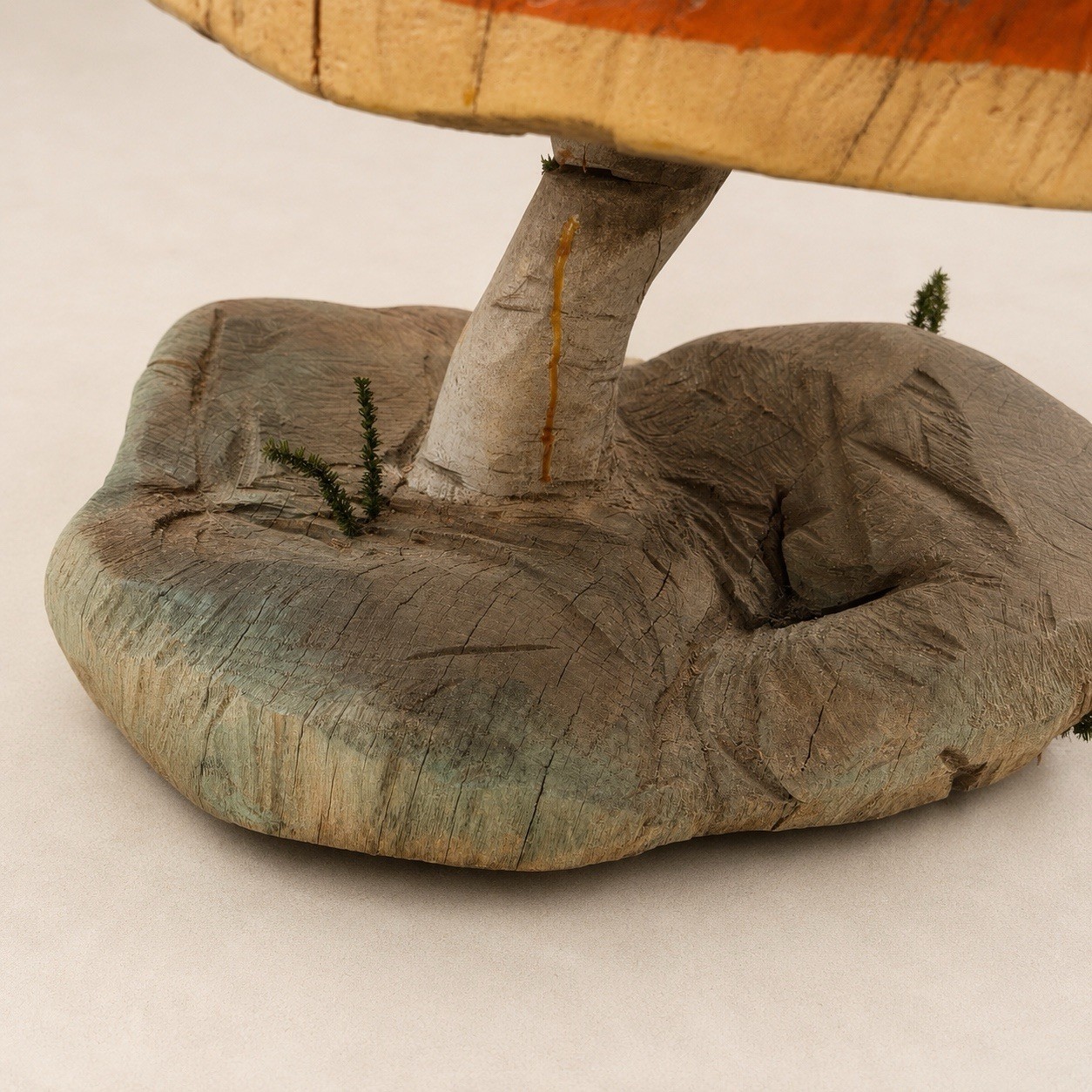 Hand Carved Mushroom Sculpture Table Redwood Wood Folk Art Sap
