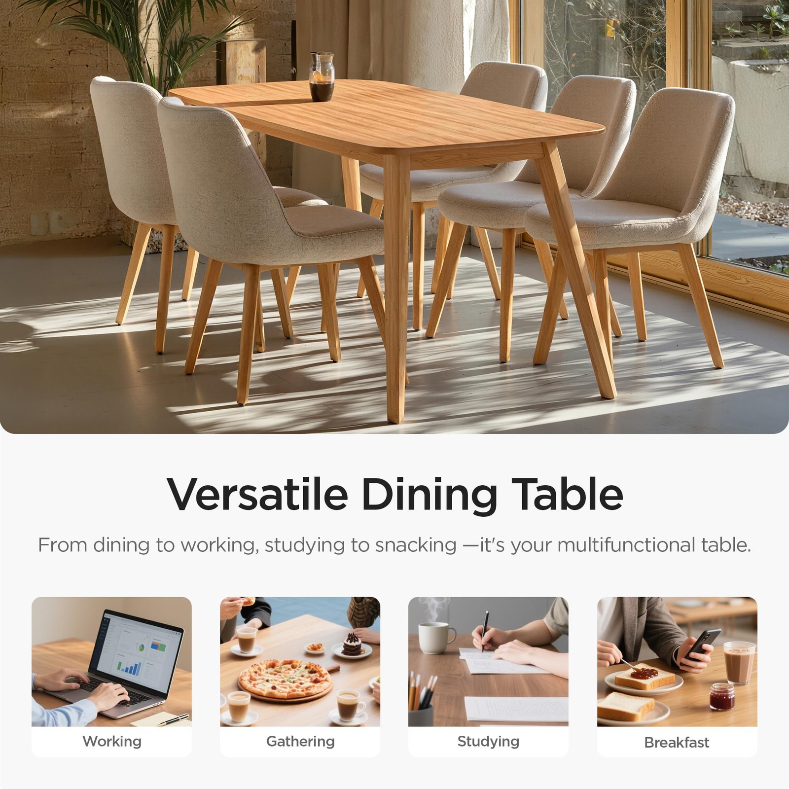 Modern Rectangular Dining Table for 6, Farmhouse Kitchen Dinner Tables with T…