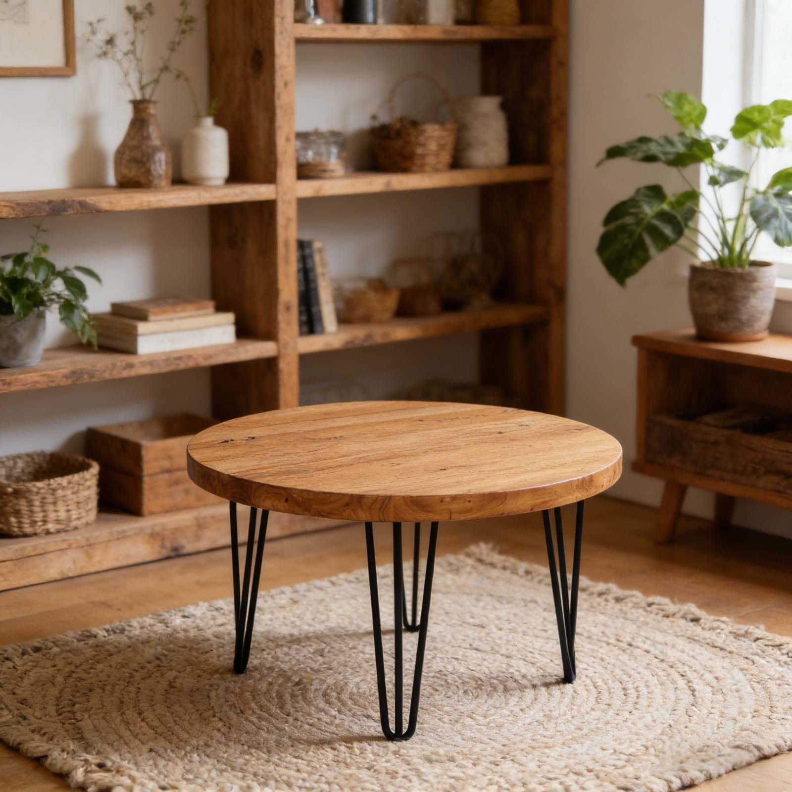 Rustic Round Old Elm Wooden Coffee Table Home Furniture for Living Room Decor