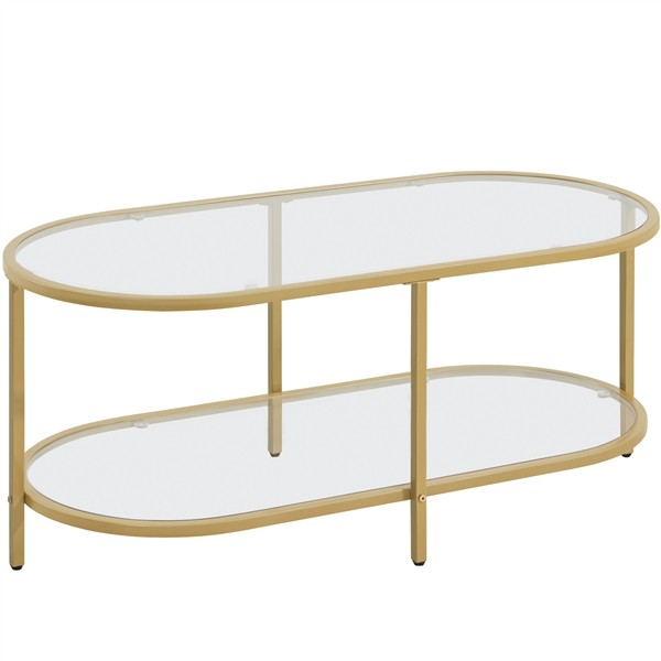 2-layer Tempered Glass Coffee Table with Storage Space for Living Room