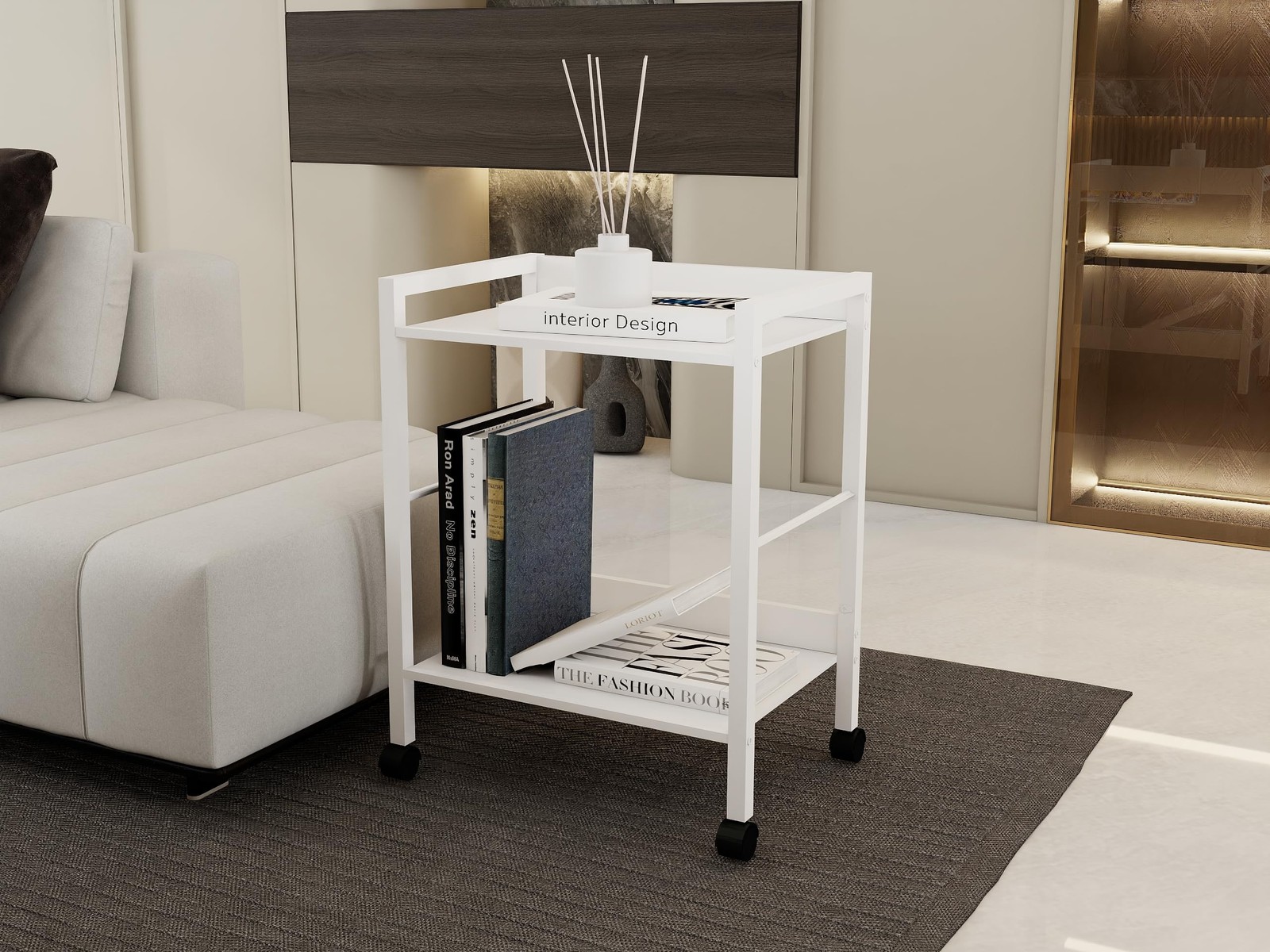 Aopark 2-Tier Rolling Utility Cart with White Shelves and White Metal Frame, …