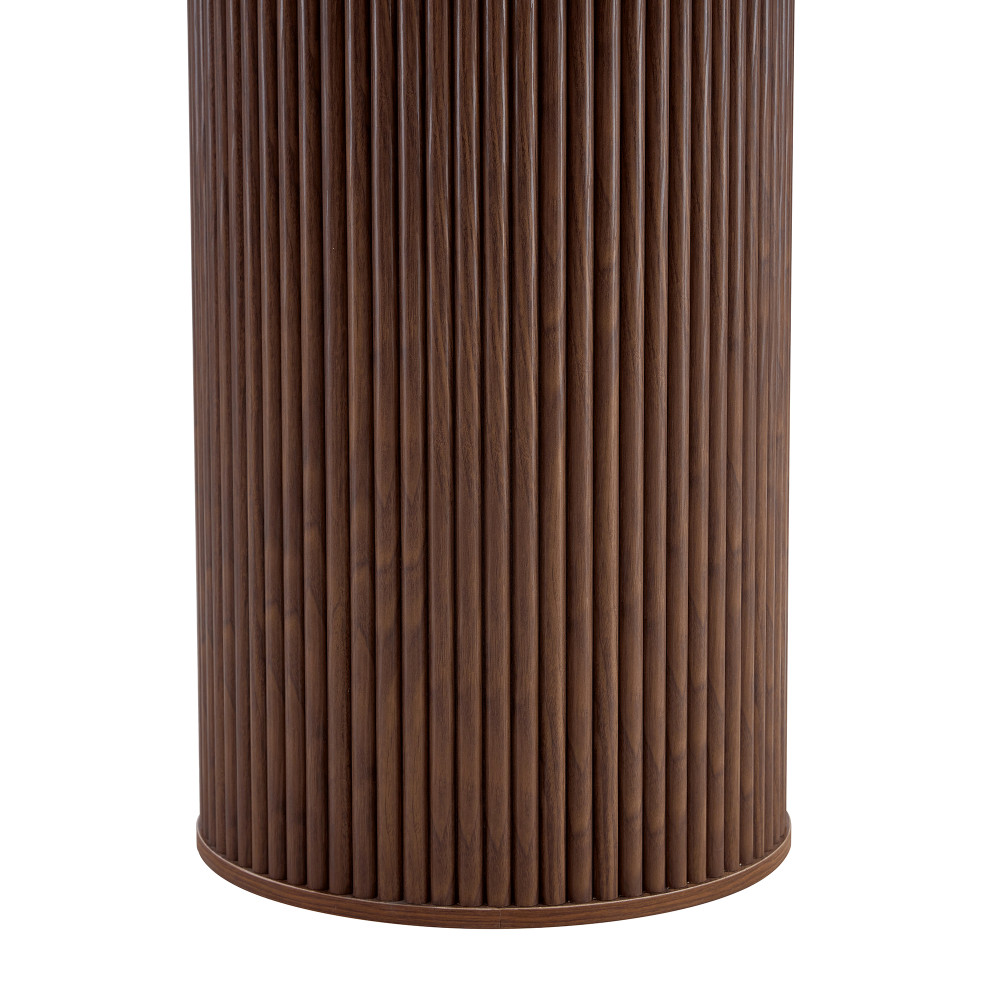A modern spliced circular dining table with a diameter of 42 inches