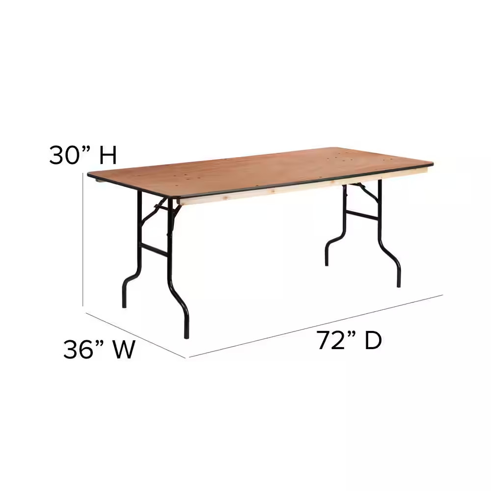 Natural Fielder 6 Ft. Rectangular All-Occasion Wood Folding Event Table, Foldabl