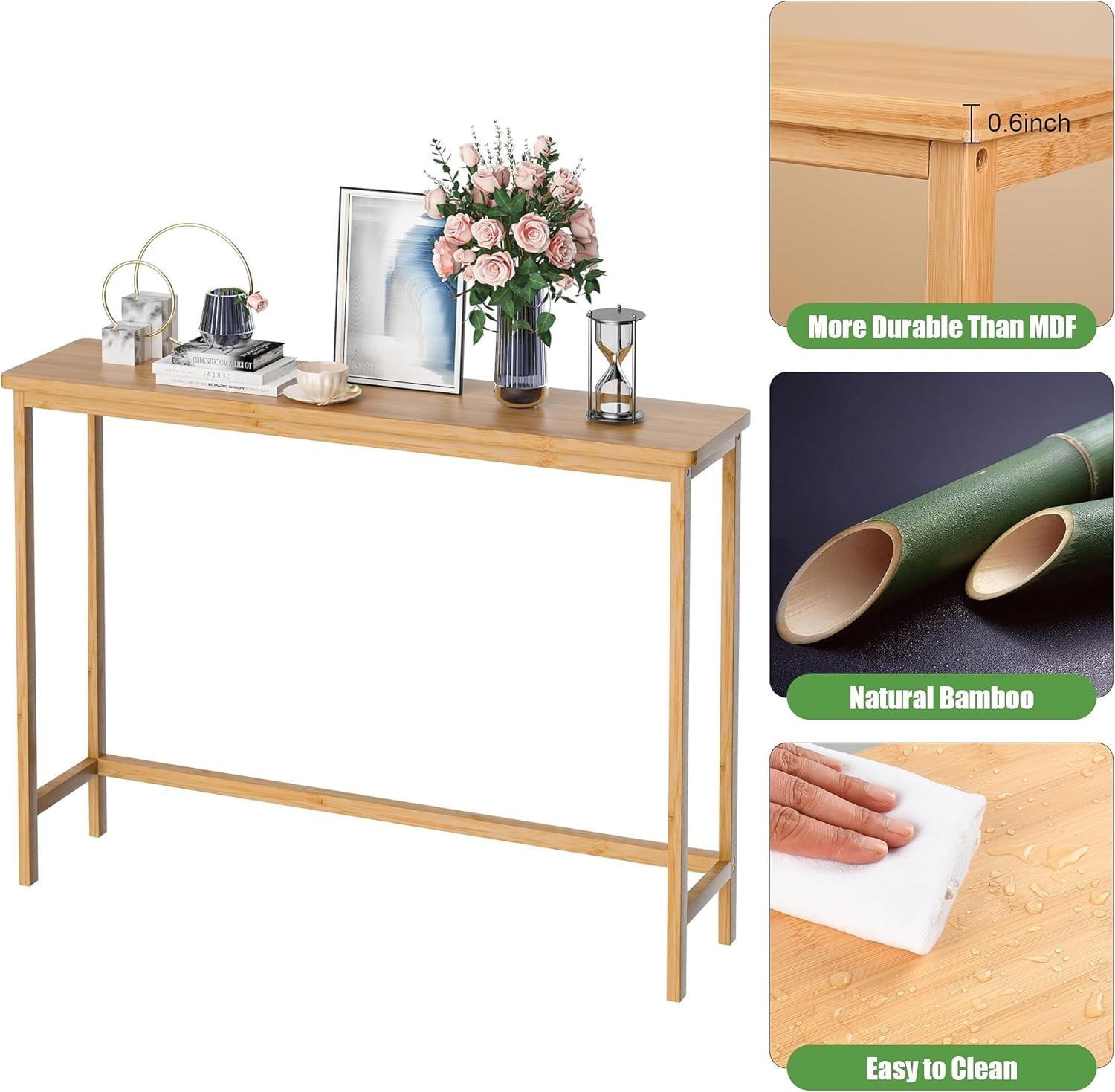 Bamboo Console Table Entryway Narrow Sofa Table Hallway Living Room Natural