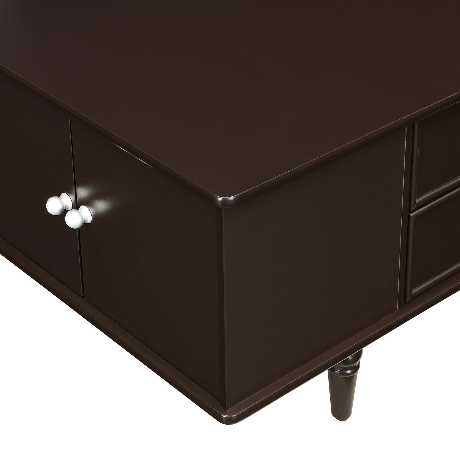 A rectangular coffee table with four drawers and two hidden storage compartments