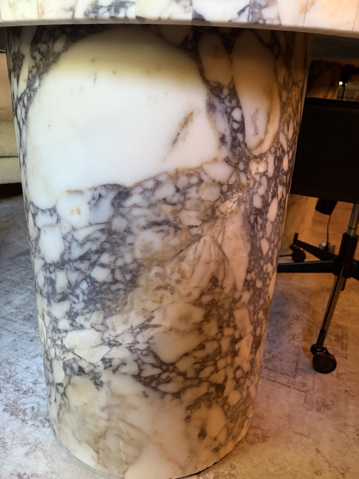 Oval Polished Marble Desk 73 x 35 in, 33 in H, Marbled Multicolor Modern
