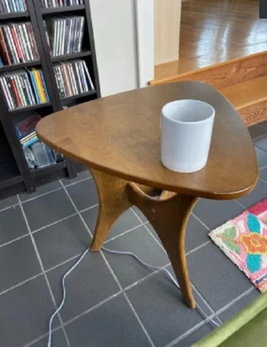 Triangle Mid-Century Modern Side Table Light Brown Small Unique Wooden Bedside
