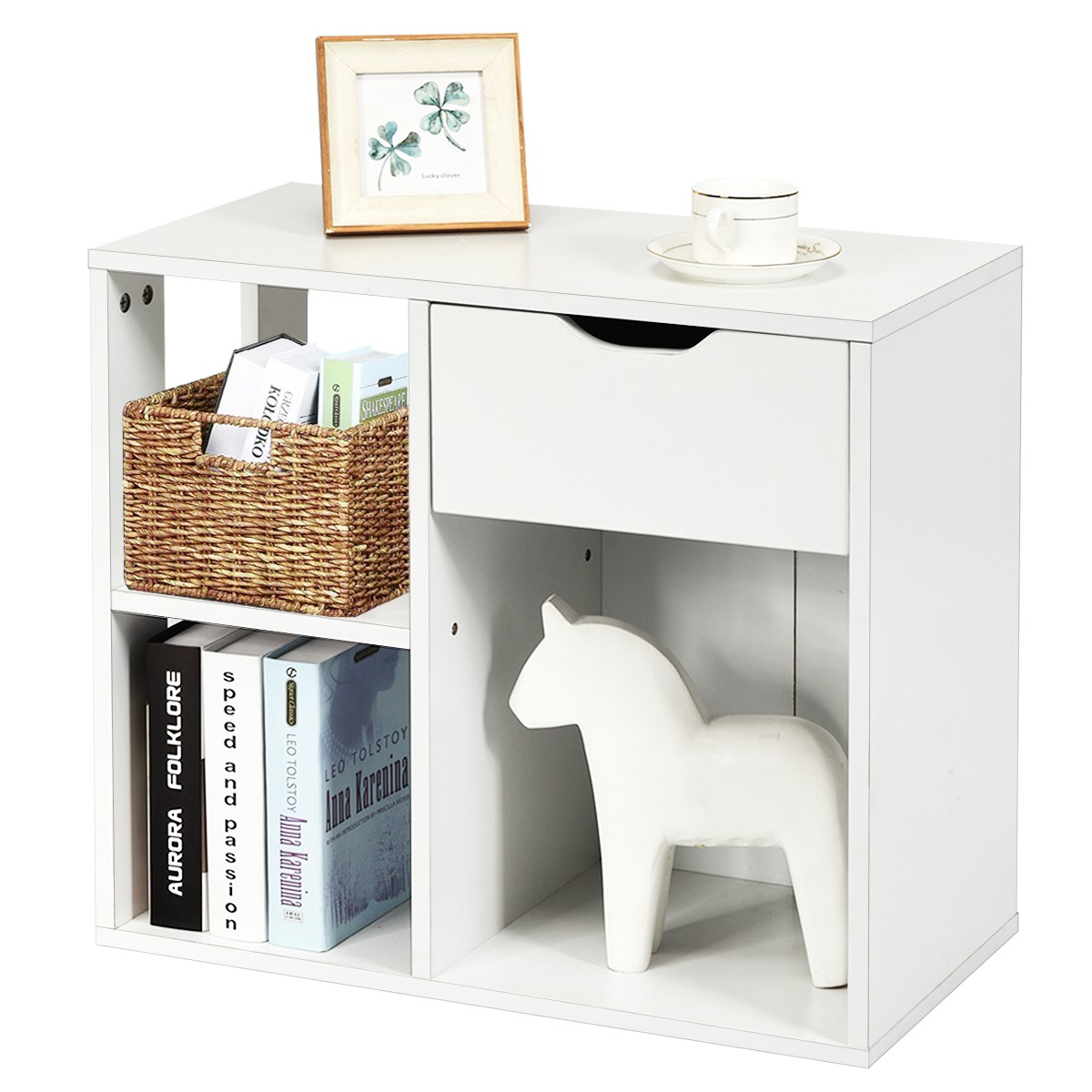 3-tier Side Table W/Storage Shelf&Drawer Space-saving End Table Nightstand White