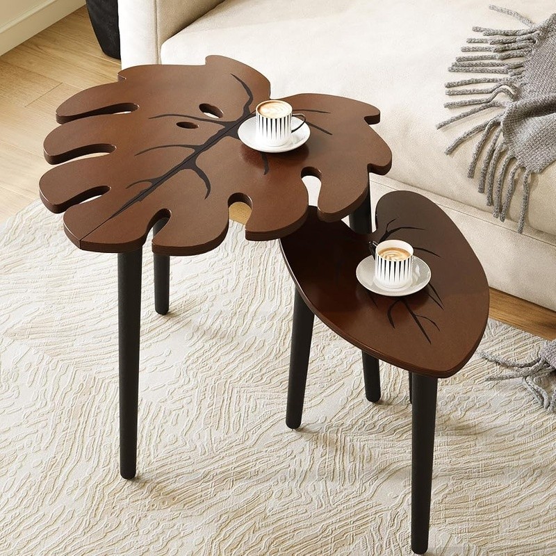 Fun Leaf Design Nesting Coffee Tables Space Saving Lightweight Unique Home Decor