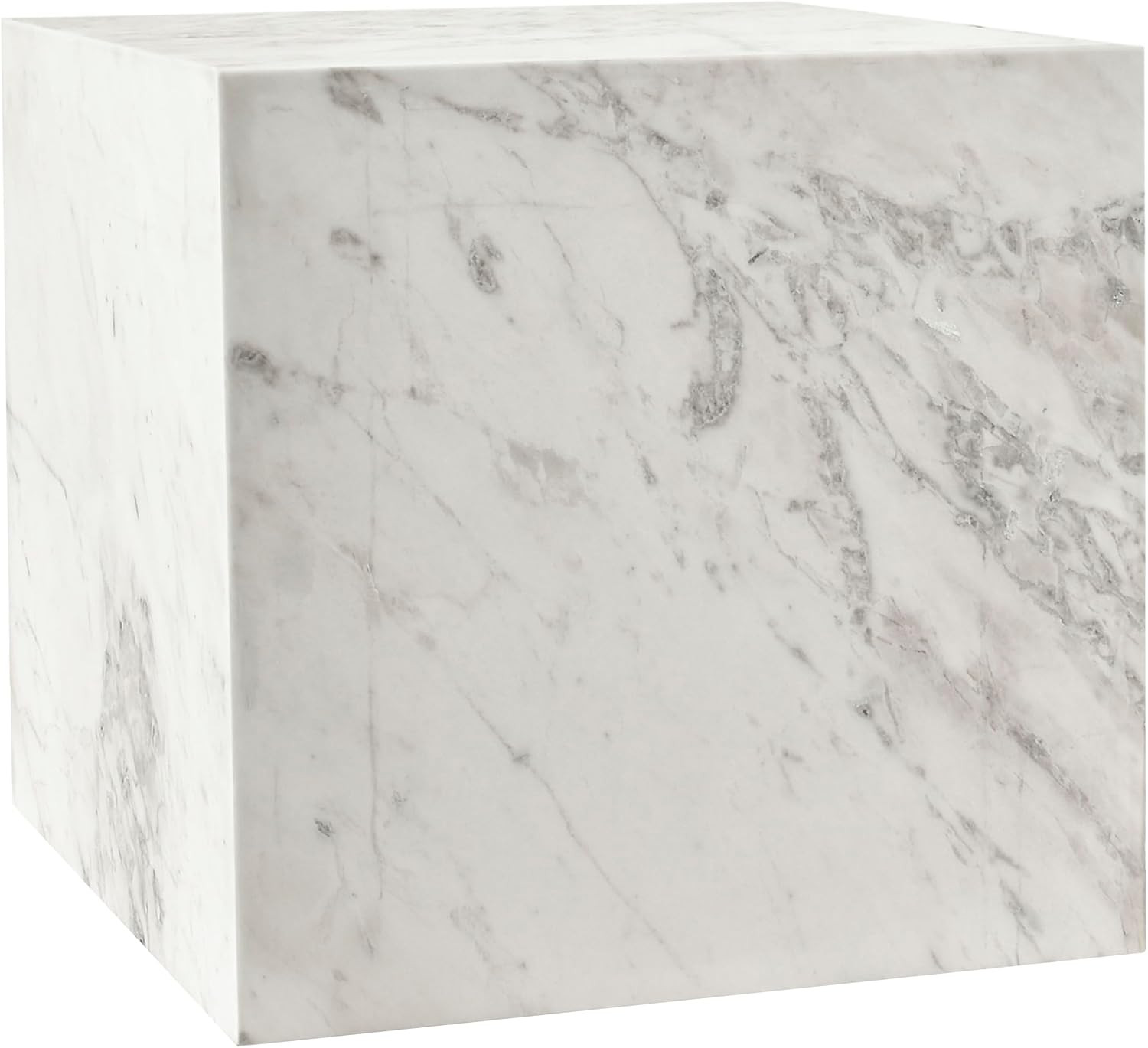 Art Deco White Marble End Table with Grey Veining – 18″ Square