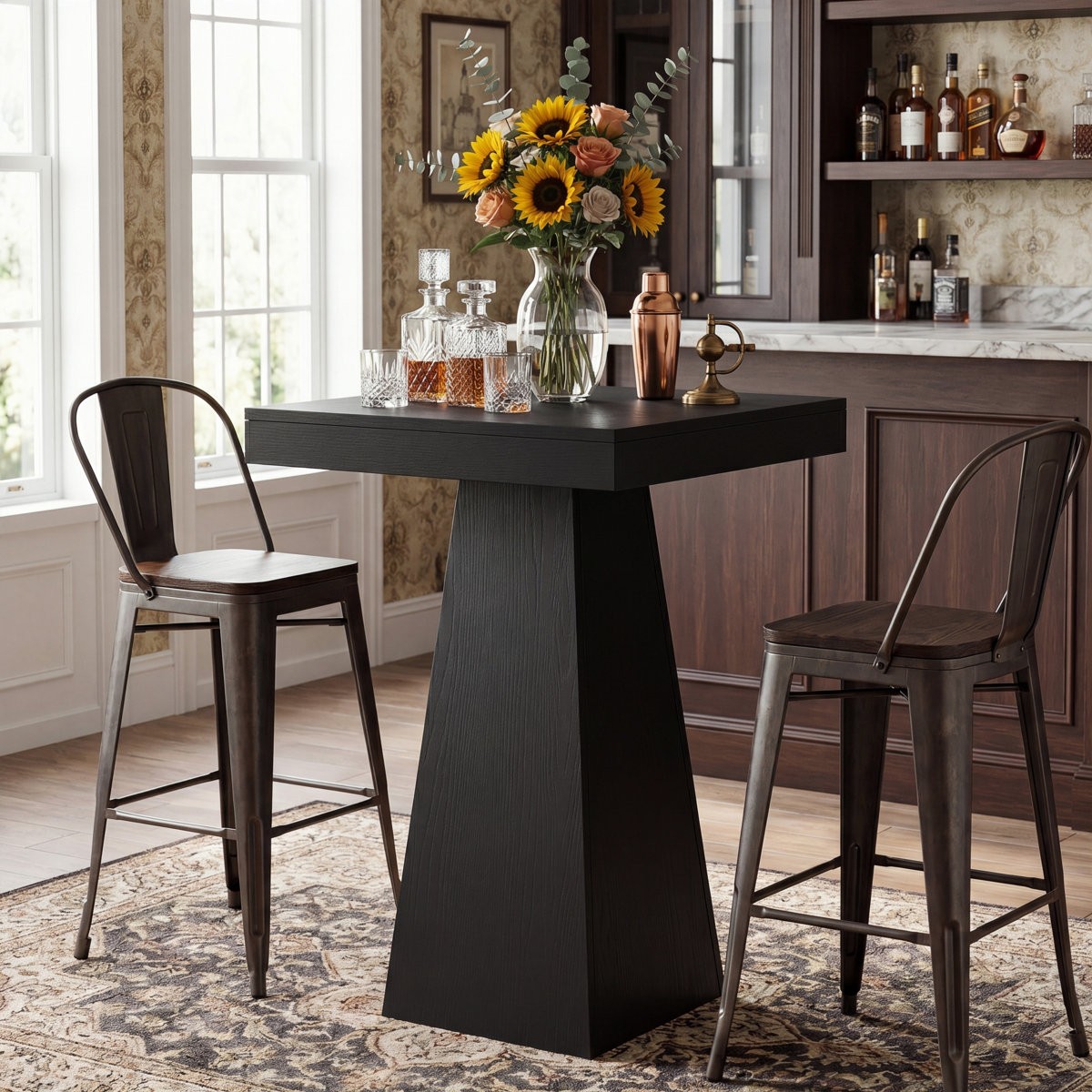 39.9″ High Bar Table, Square Pub Table for Small Bars,Dining Room,Kitchen Black