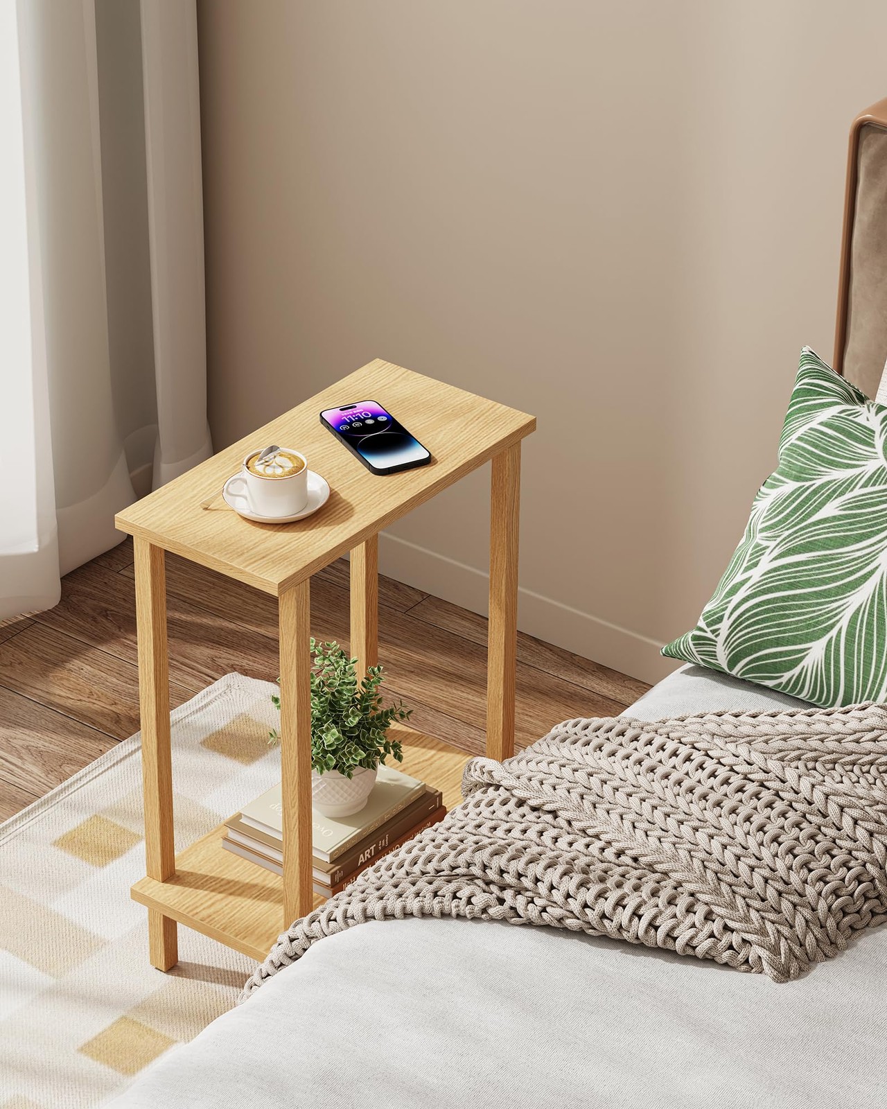 Natural TB01BN062 Small Narrow Side End Table Skinny Sofa Slim Nightstand Desk