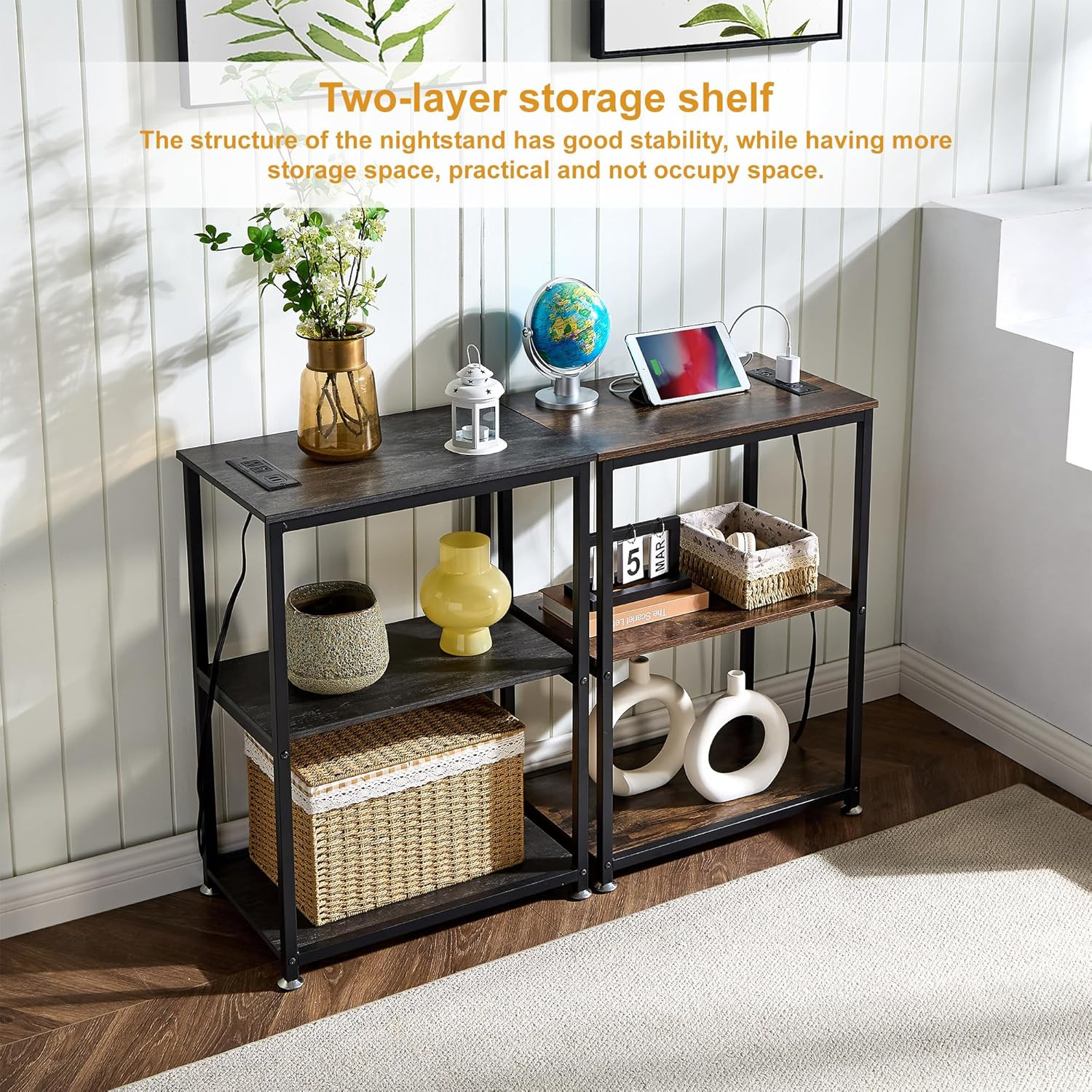 30″ Tall End Table with USB Ports & Outlets, 3-Tier Storage for Any Room