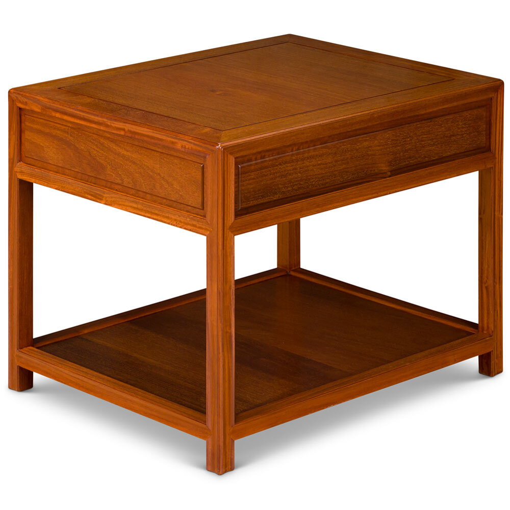 US Seller – Natural Finish Rosewood Lamp Table with Drawer and Shelf