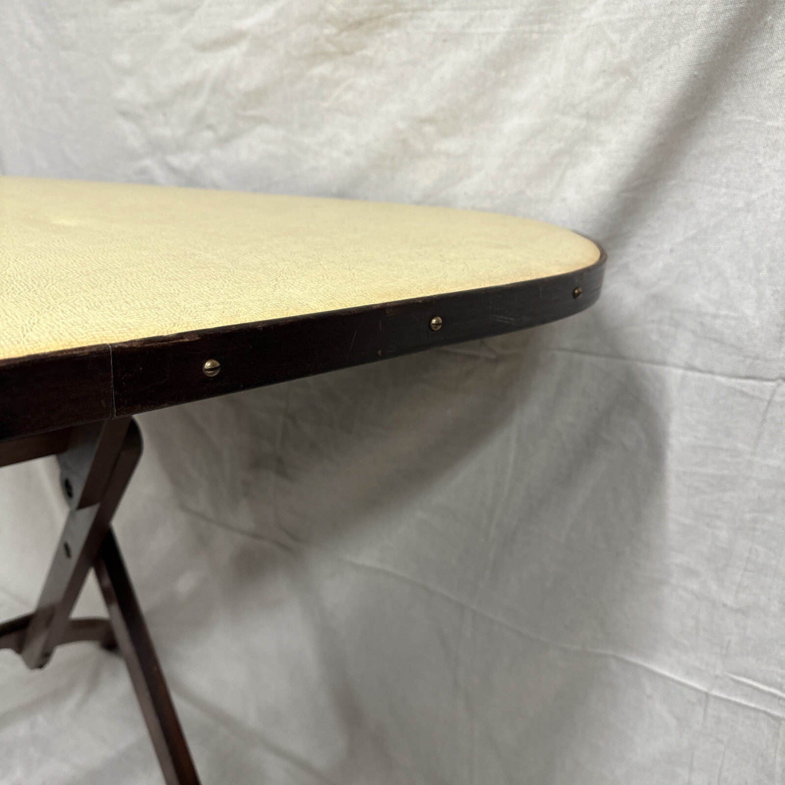 Mid Century Triangular Folding Corner Table Unique MCM Wooden Rounded Corner