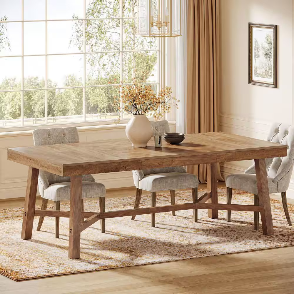 70.9 In. Natural Rectangle Wood Dining Table for 6-8, Large Farmhouse Table with
