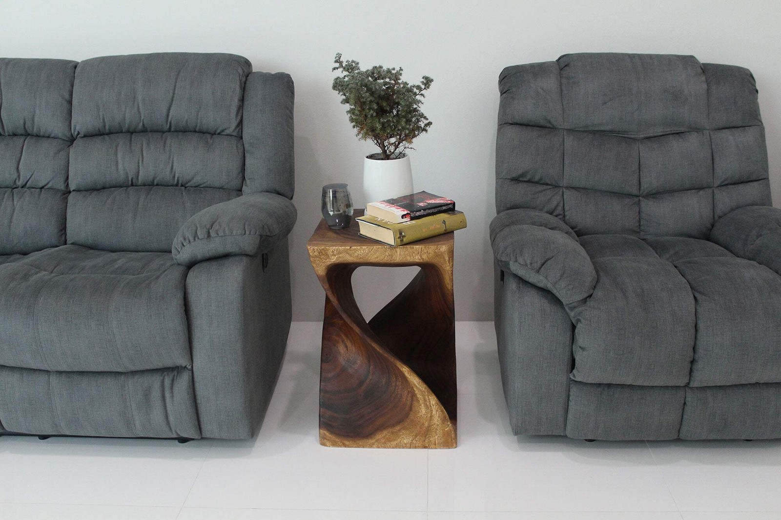 Haussmann Wood Twist End Table 15x15x23 in Height Walnut Oil