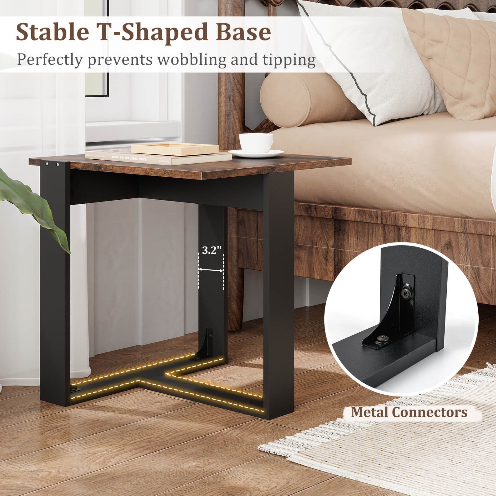 End Table, Industrial Sofa Side Table with Metal Frame for Small Space,Bedroom