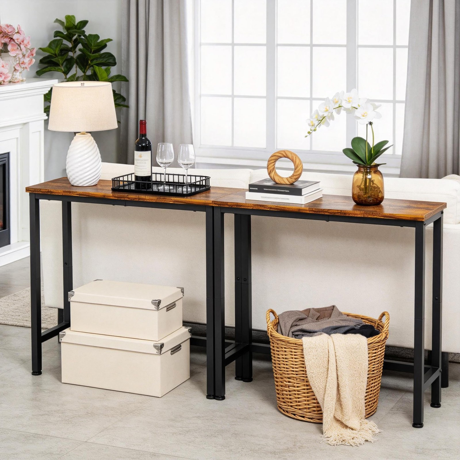 flevra 29.5 Inch Narrow Console Table, Small Entryway Table with Metal Frame,…