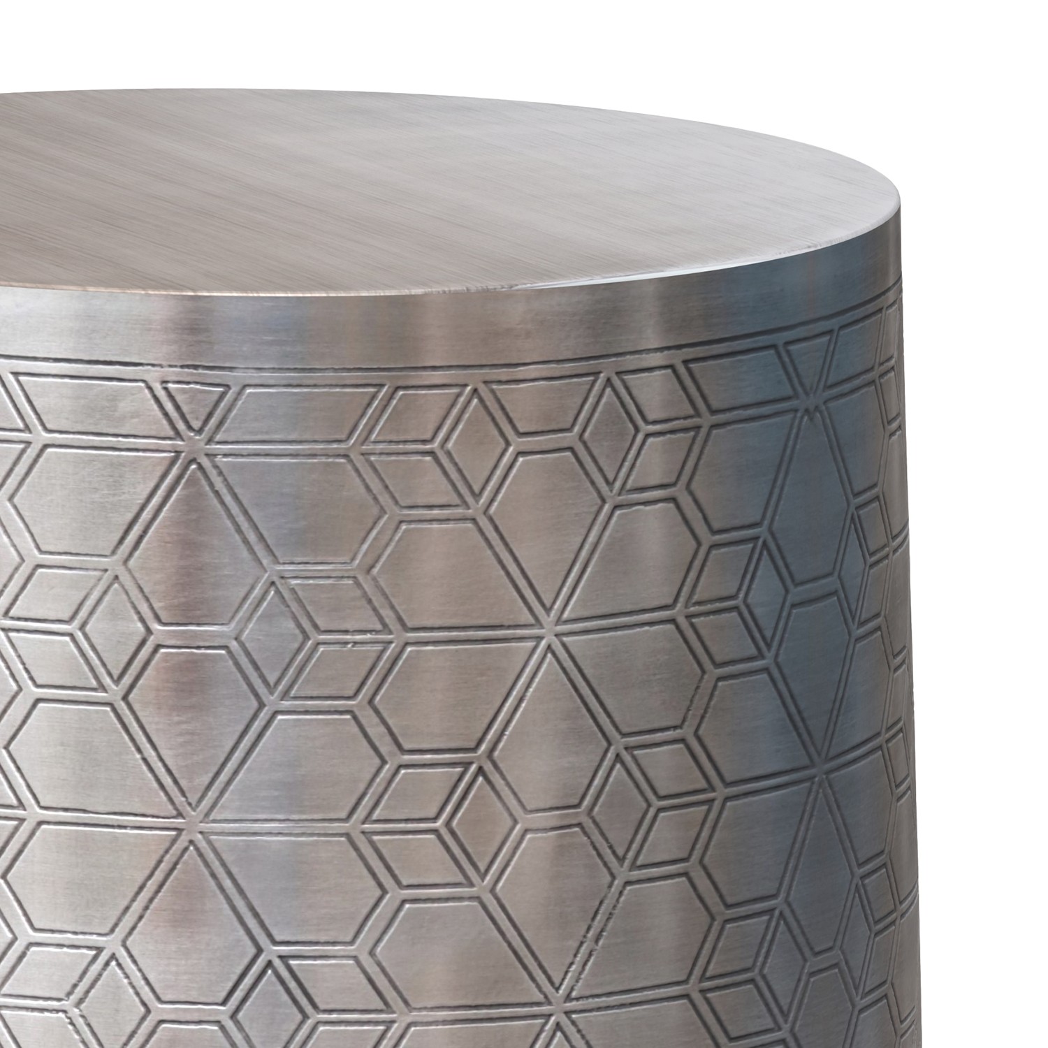 Johnsen15″WD Boho Geometric Pattern Metal Accent Table in Silver Iron&Assembled