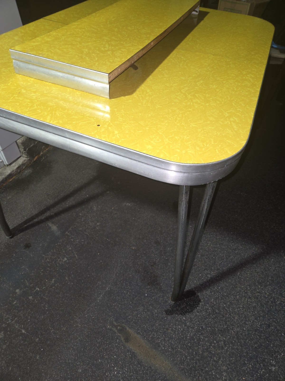 Vintage Retro Yellow Laminate Metal Dining Table Rectangular Kitchen Dining Room