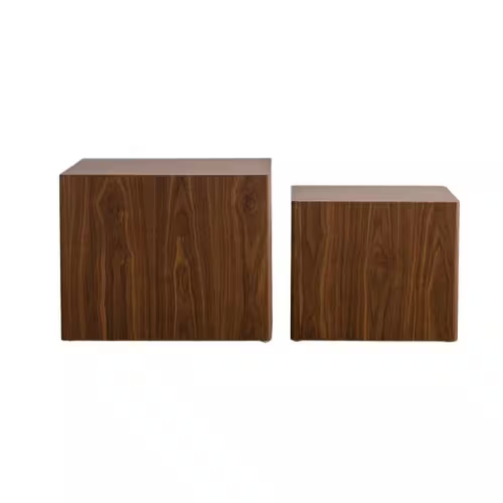 Carl 18.90 In. and 15.75 In. Walnut Square MDF Solid Wood Modern Coffee Table wi