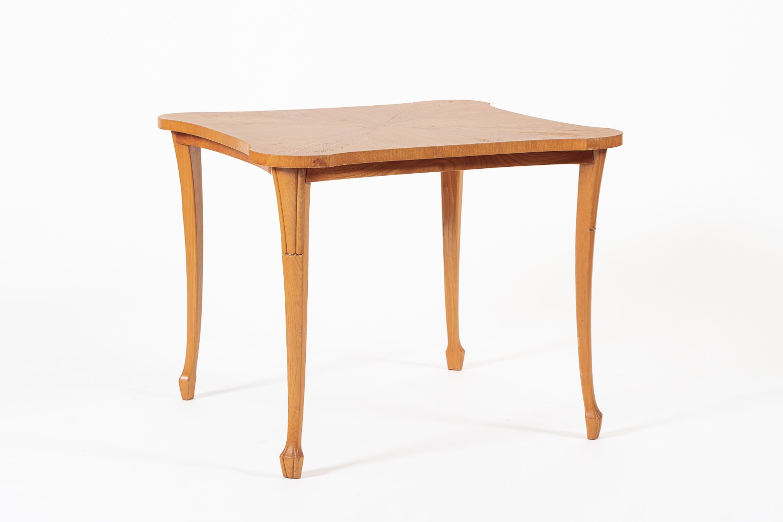 1940s Vintage Art Deco Swedish Square Beech Scalloped Table