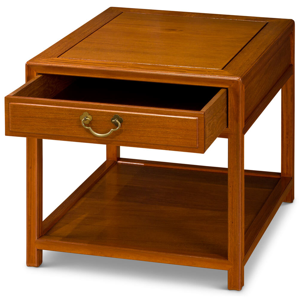 US Seller – Natural Finish Rosewood Lamp Table with Drawer and Shelf