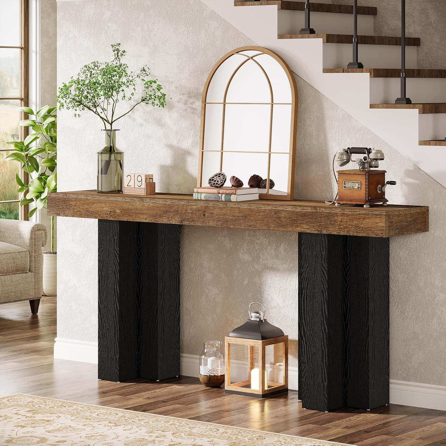 160 cm Console Table for Entryway, Rustic Entrance Sofa Table with Sturdy Legs
