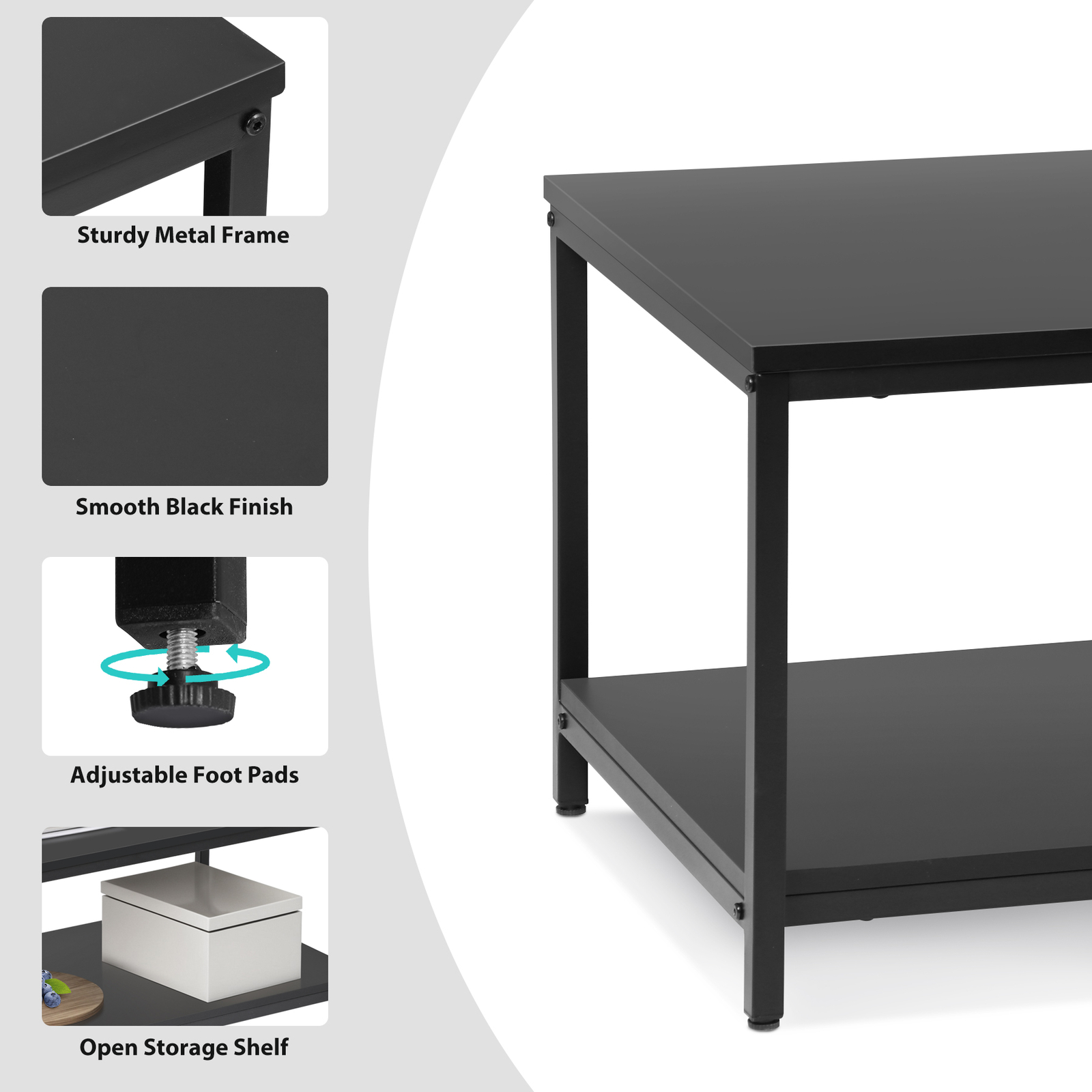 Coffee Table Storage Shelf with Metal Feet Retro Style Living Room Coffee Table