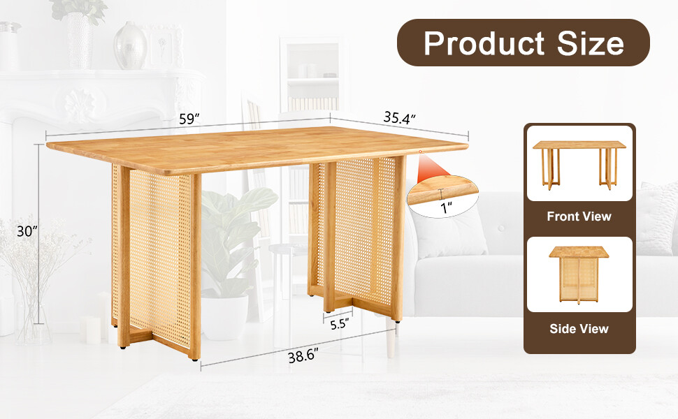 59″x35.4″ Wood Rectangular Dining Table Kitchen Desk Dinette Table Natural Color