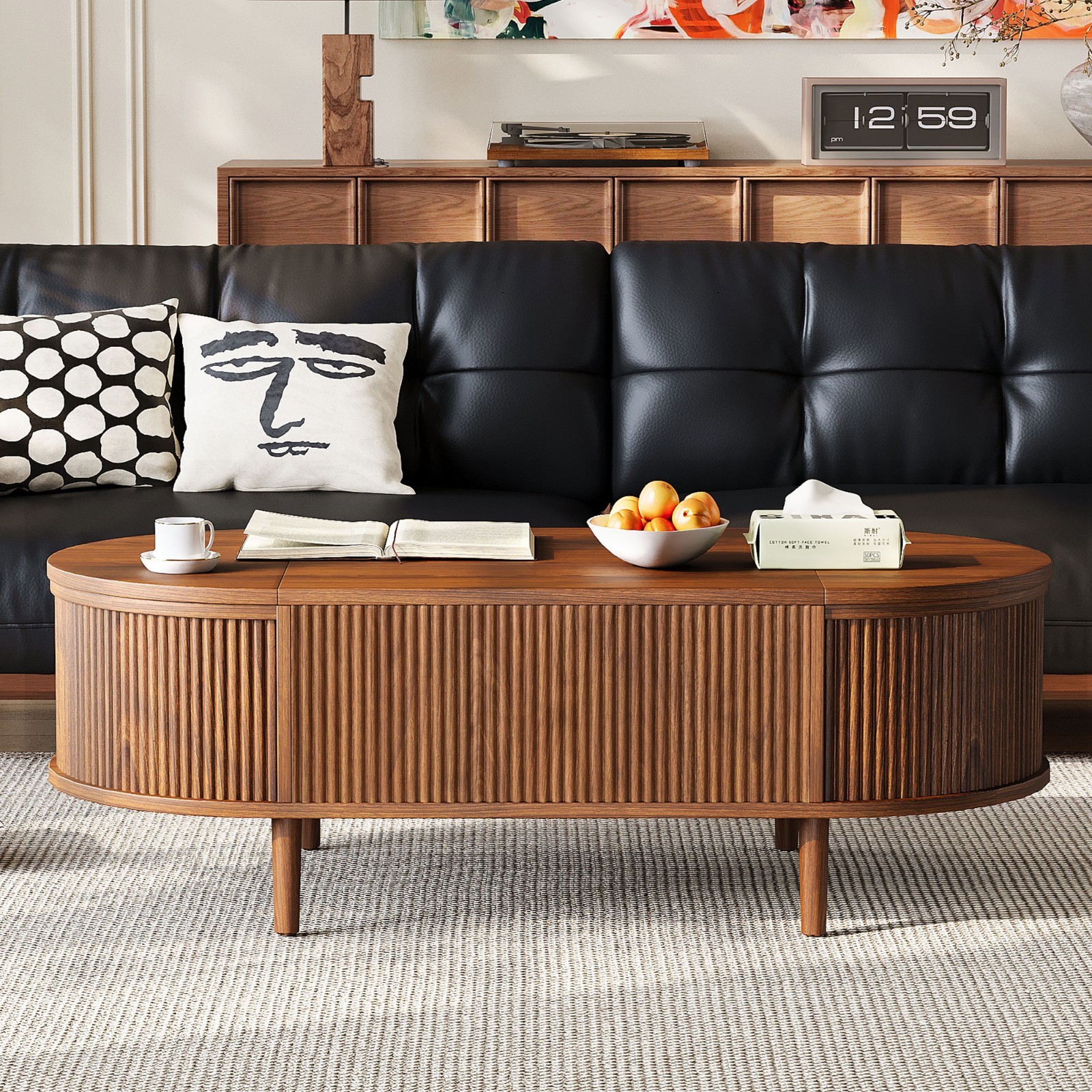 Oval Lift-Top Coffee Table Center Table With Hidden Compartment For Living Room