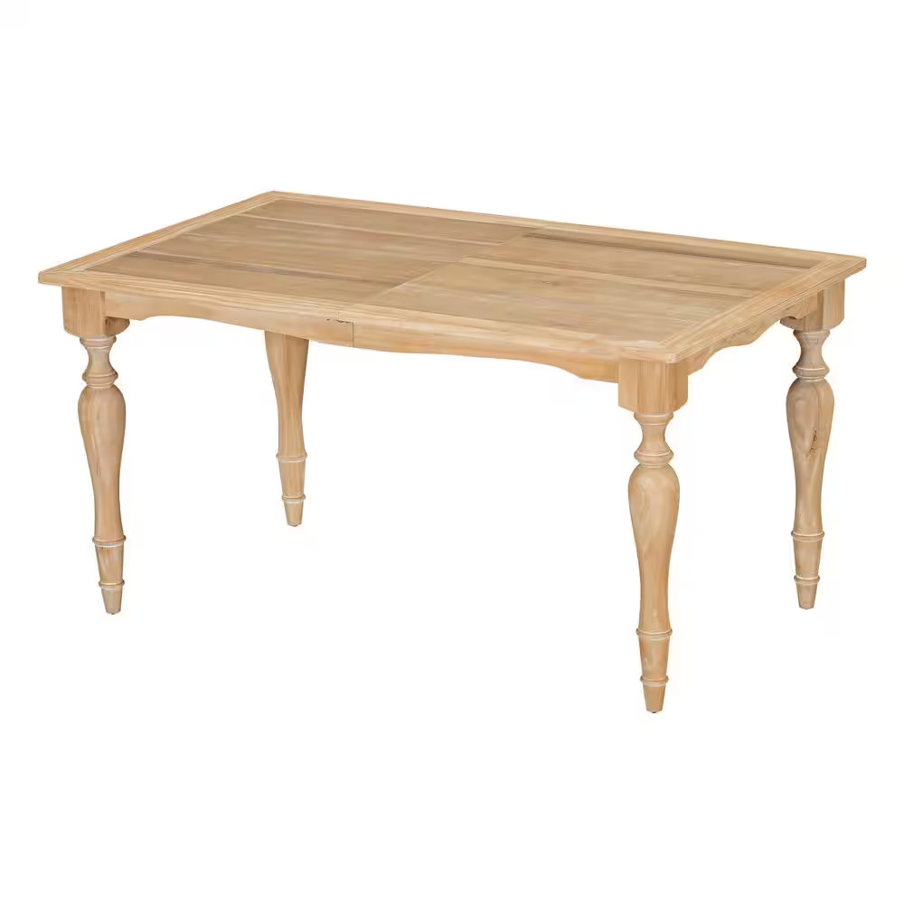 Natural Color Wood 82.7 In. 4-Legs Extendable Dining Table Seats 8 with 23.6 In.