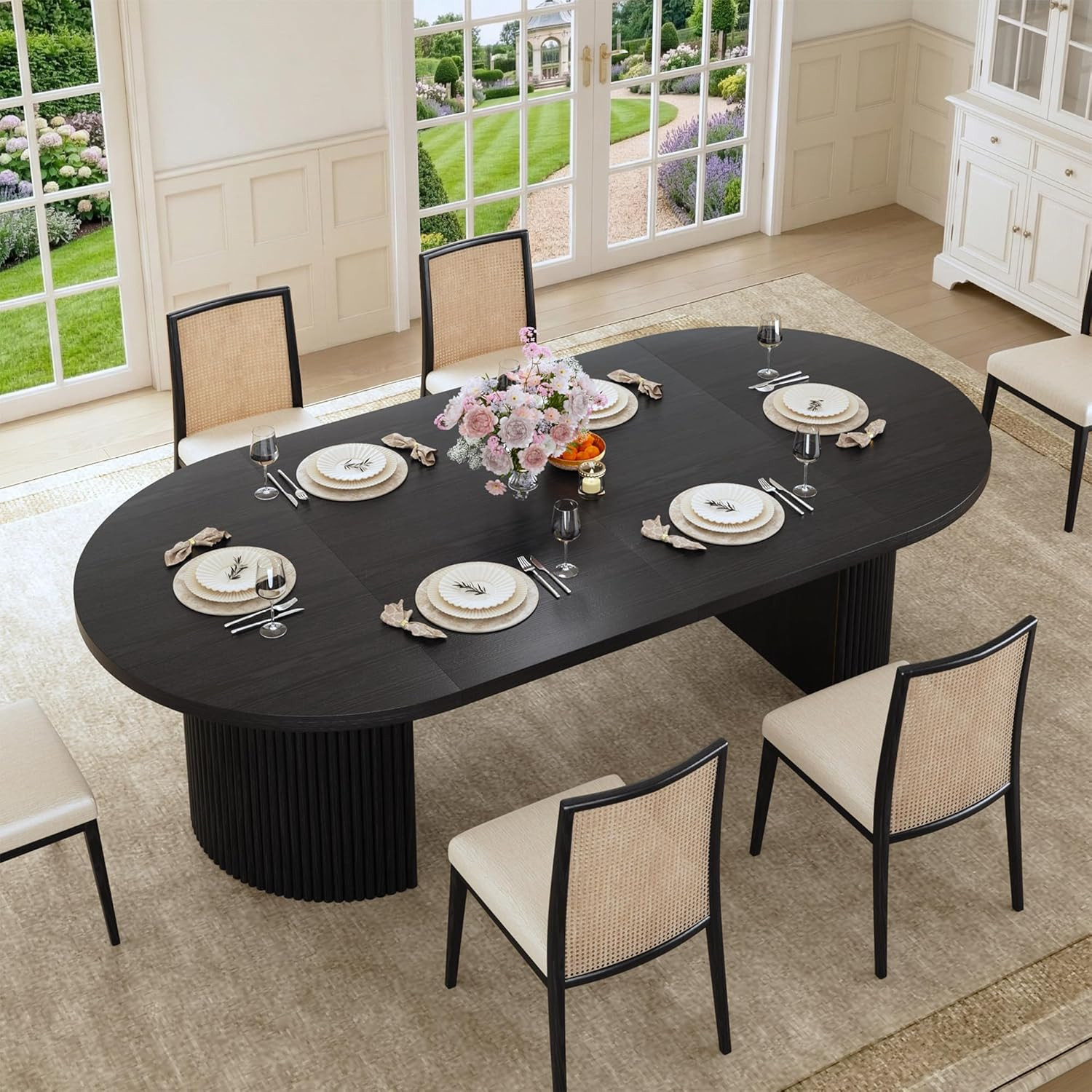 HUAHUU Extendable round Dining Table for 4-8, 39In-77In Long Large Kitchen Table