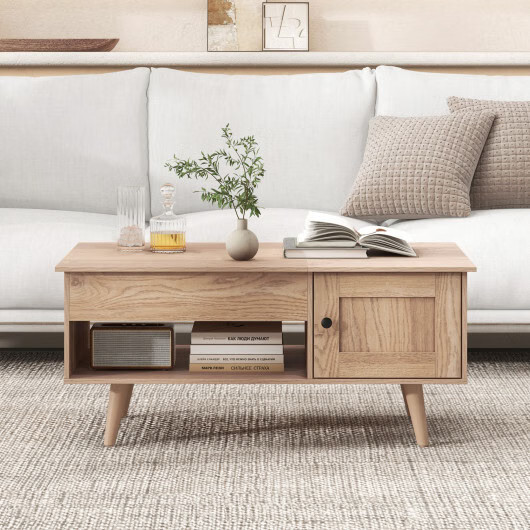 Lift Top Coffee Table with Storage and Hidden Compartment-Natural – Color: Natur