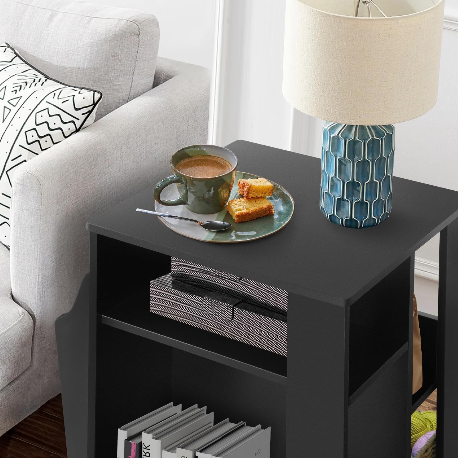 Rotating End Table with Storage Square Rotating Side Table Living Room Side Ta