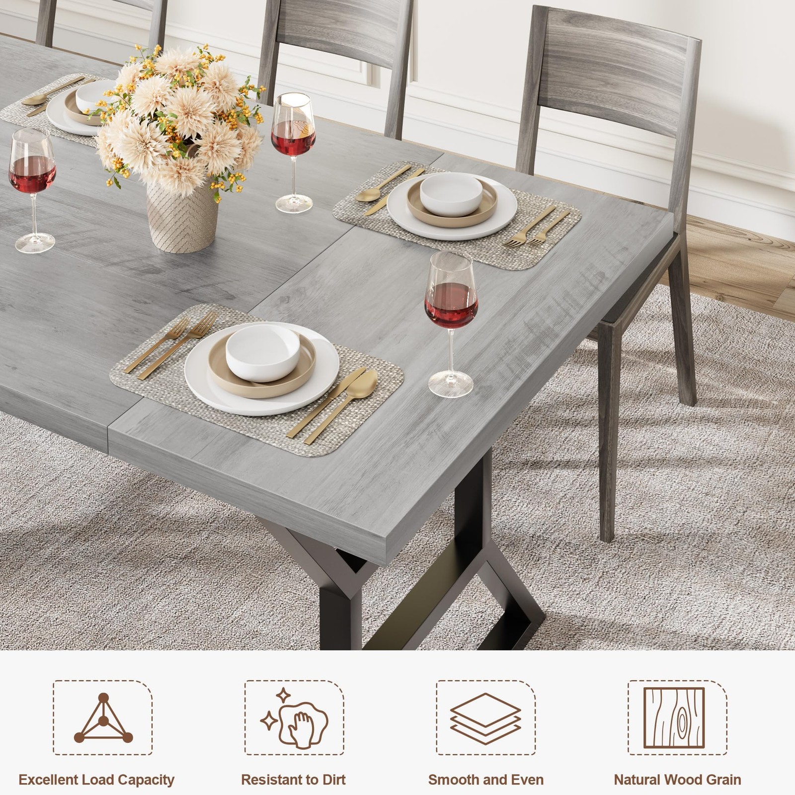71” Rectangular Dinning Table for 6-8, Farmhouse Kitchen Table with X-Shaped…