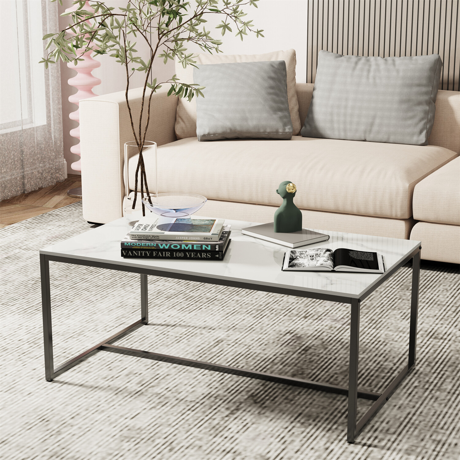 Unique Modern Marble Rectangle Coffee Table Living Room Accent Sofa Center Table