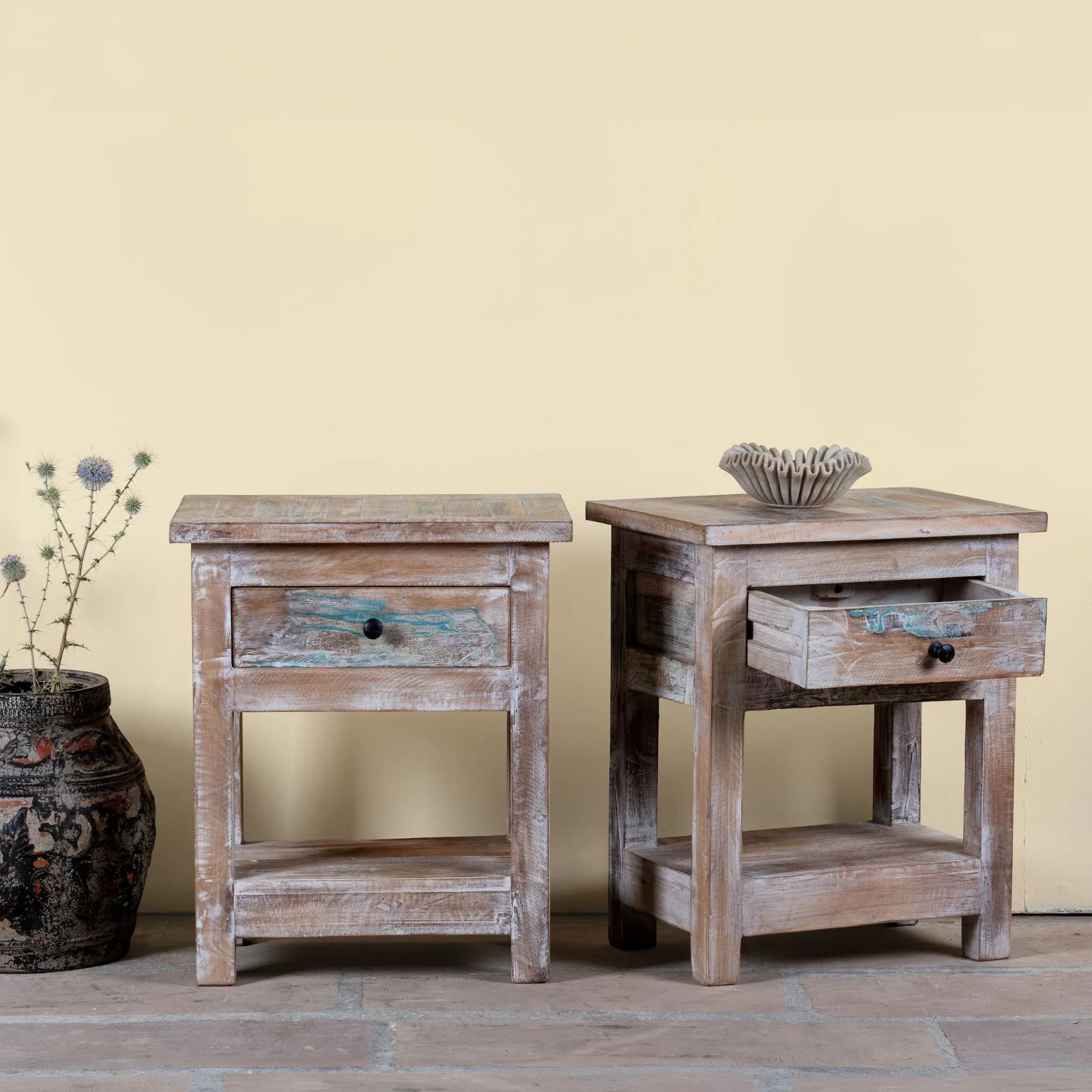 Artisan Handmade Bedside Table Solid Wood Hand Carved 19.7 × 13.8 × 23.6 inches