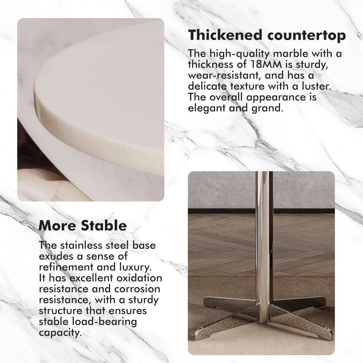 Nature Marble Small Round Table, Metal Modern Couch End Side table 15.7 Inch