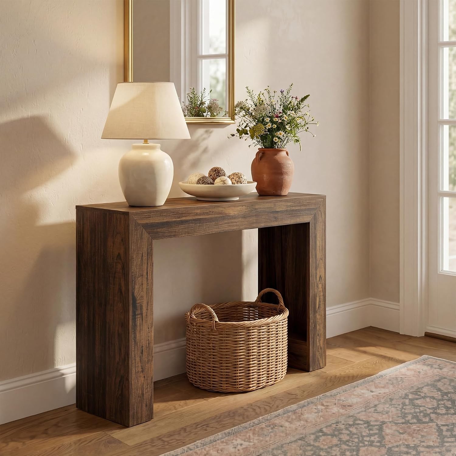41.3-Inch Narrow Wood Console Table, Retro Brown Entryway Table for Small Space