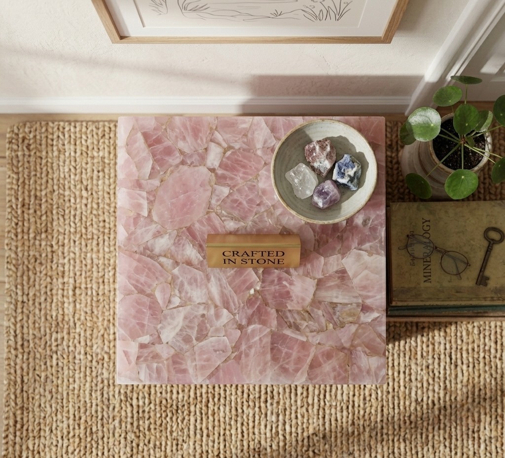 Luxury Pink Onyx Side Table | Natural Stone Cube Pedestal Plinth Display Stand