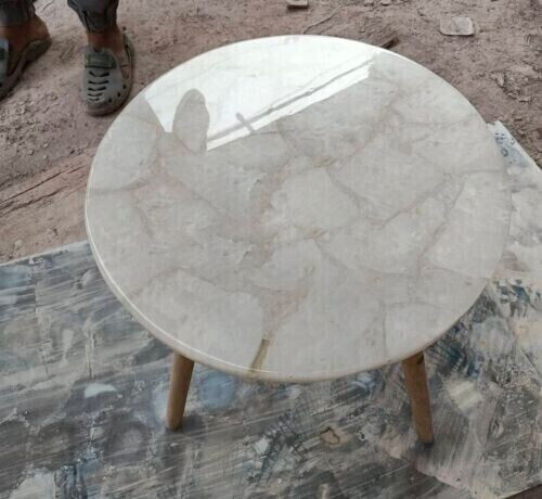 White Quartz Agate Stone Coffee Top, Stone Kitchen Side Top, Handmade Home Decor